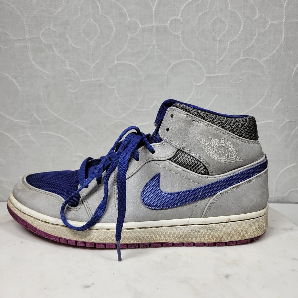 Nike Air Jordan 1 Mid Basketball Shoes Mens 9 Matte Silver Royal Blue High Tops